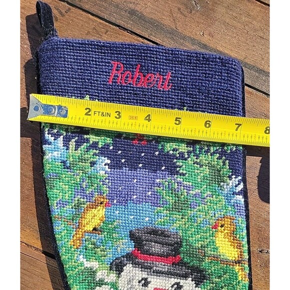 Lands' End Needlepoint Christmas Stocking ROBERT Snowman Wool Discontinued C3 - Picture 3 of 10